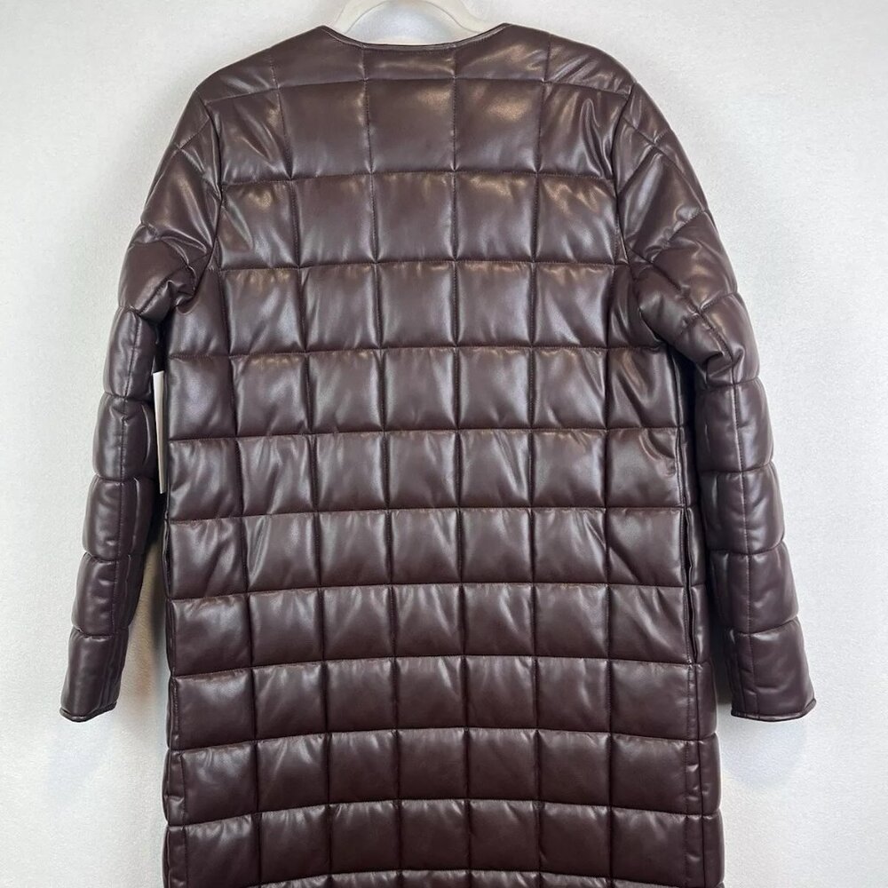Calvin Klein Quilted Faux Leather Puffer Coat NWT Size XL Coffee Bean Brown - Picture 2 of 11